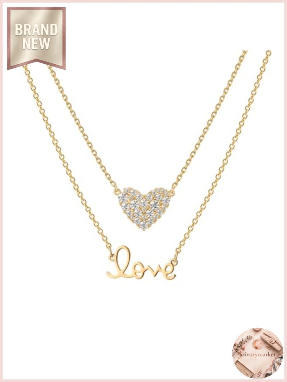Heart Layered Necklace Set 18K Gold Plated Dainty Zircon Charm Choker Stack
